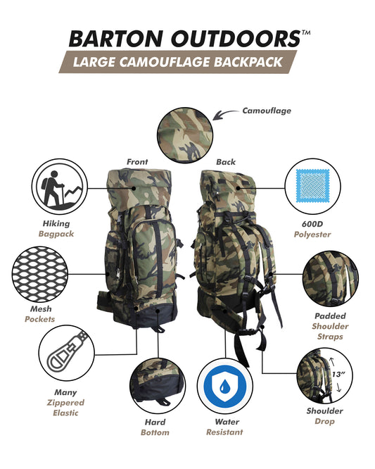30" Camouflage Water-Resistant Mountaineer's Backpack