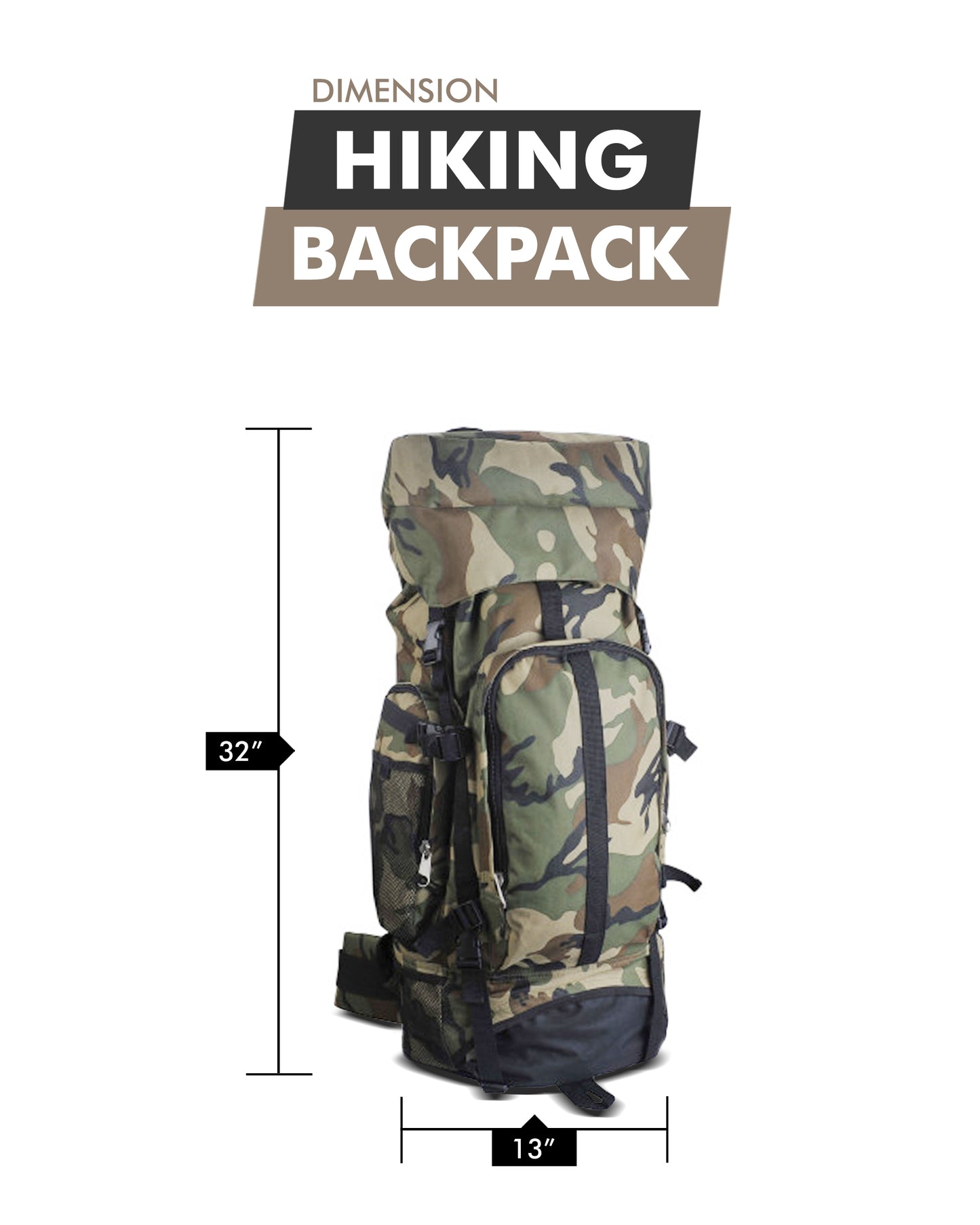 30" Camouflage Water-Resistant Mountaineer's Backpack