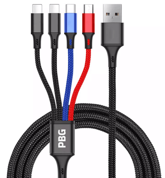 4-in-1 Multi Charging Cable 2 Pack - Phone/Type C/Micro USB, 4FT
